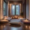 A serene yoga and meditation room with floor cushions, soft lighting, and calming decor4