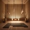 A serene yoga studio with a 3D bamboo wall texture