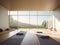 Serene Yoga Studio with Minimalist Interior Design and Sweeping Summer Landscape View,