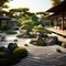 Serene Zen Garden with Meandering Pathways and Vibrant Flora