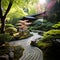 Serene Zen Garden with Meandering Pathways and Vibrant Flora