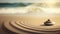 Serene zen garden meditation with tranquil stone and wave on sand, banner background