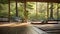 A serene zen meditation hall bathed in natural light
