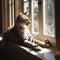 Serengeti Cat Lounging on Sun-drenched Windowsill