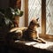 Serengeti Cat Lounging on Sun-drenched Windowsill