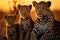 Serenity in the african savanna. a family of leopards basking in the warm glow of the setting sun