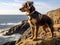 Serenity Amidst the Storm: Dog\\\'s Contemplative Pose on the Rocky Coastline