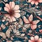 Serenity in Bloom: Navy Blue and Pink Cherry Blossom Wallpaper