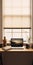 Serenity And Calm: A Uhd Image Of A Desk With Mac Pro, Plant Pot, And Blinds