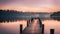 Serenity at Dusk A Majestic Pier and Tranquil Lake Embrace