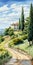 Serenity And Elegance: Coastal Road And Cypress Trees Artwork