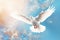 Serenity in Flight White and Blue Decorative Peace Dove Soaring Gracefully. AI