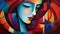 Serenity And Harmony: Abstract Oil Painting Of A Female Face In Cubist Futurism