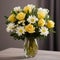 Serenity And Harmony: Yellow Roses And Daisies In A Soft Focal Point Vase