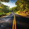 Serenity in motion Countryside road with trees and yellow line