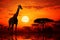 Serenity in savannah Giraffe silhouette graces African sunset, majestic freedom