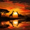 Serenity in savannah Giraffe silhouette graces African sunset, majestic freedom