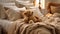 Serenity in Slumber: Teddy Bear on Bed in Room. Bedroom Interior with Comfortable Bed