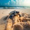 Serenity at Sunset: Baby Turtle on Beach (AI-Generated)