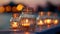 Serenity at Sunset: Closeup Macro of Candles in Ornate Glass Jars