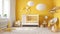 Serenity in Sunshine: White and Yellow Baby Room with Crib and Lamp