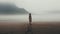 Serenity In Tenebrism: Unnamed Woman Walking On Foggy Beach