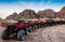Series of ATVs on the background of mountains in the desert of S