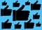 A series of bold black thumbs up outline symbols signs icons light turquoise blue backdrop