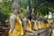 Series of buddha in an old Thai temple at Ayuthaya Thailand