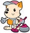 Series cartoon little dog playing curling