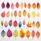 series of colorful leaves, isolated against a light background, captures the beauty of autumn foliage.