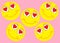 A series of duplicate happy delighted smiling emoticon smiley yellow faces with heart eye pupils rose light pink backdrop