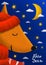 A series of New Year`s cards. Fox in a red cap. In a scarf. 2021 year. New year illustrations