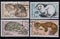 A series of old postage stamps of Czechoslovakia. Mammal animals of Europe.