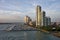 A series of photos of a cruise ship as it leaves the Port of Miami Cruise Terminal and heads for open water