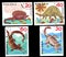 A series of postage stamps printed in Poland, that depict fossil animals