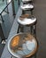 Series of shiny metal counter stools