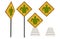 Series of warning road signs in yellow with green turtles - vector