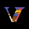 Serif alphabet letter v with doodle vulture
