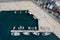 Serifos island, marina port aerial drone view. Greece, Cyclades