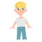 Serious boy in a white t-shirt. Vector illustration in cartoon style.