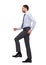 Serious businessman stepping on imaginary step