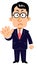 A serious businessman wearing glasses stops _ whole body