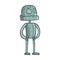 Serious And Calm Blue Robot Cartoon Outlined Illustration With Cute Android And His Emotions