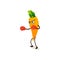 Serious carrot character in boxing gloves punching