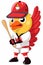 Serious Cartoon rooster in a baseball uniform with a bat on a white background. AI Generated