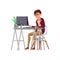 serious caucasian woman typing message on computer cartoon vector