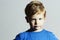 Serious Child.funny child Little Boy with Blue Eyes.Children emotion