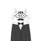 Serious elegant cat character with a mustache, wearing round glasses and tailcoat. Print, sticker. Children`s illustration