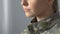 Serious female sergeant sighs close-up, army duty, military profession, career